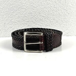 Woven‎ Leather Belt Mens 38-40 Dark Brown Braided Exotic Inlay Western Textured